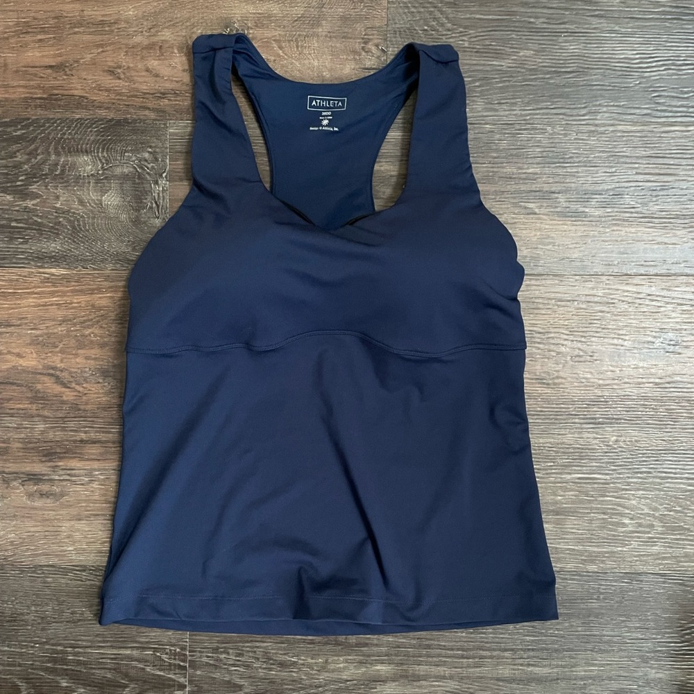 Athleta Womens 38DD built in bra tank, navy blue